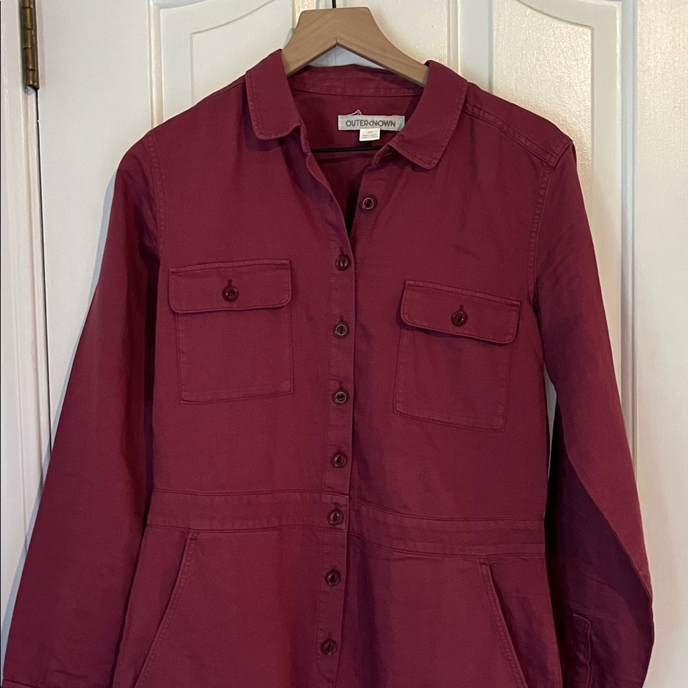 Outerknown | Burgundy S.E.A.‎ Long Sleeve Organic Cotton Jumpsuit Size Small - Picture 5 of 11
